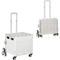 HOMCOM Chariot de courses pliable caddie de courses portable avec poignée télescopique réglable et couvercle, chariot montant escalier, chariot de magasinage à roulettes charge max. 80 kg, blanc