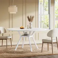 StarTech.com Table à manger - Table de cuisine ronde - 120 cm de diamètre - Tablette - Plateau en MDF - Pieds en métal - Design scandinave - Pour 4 personnes - Blanc
