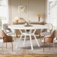 StarTech.com Table à manger ronde - Table en bois de 120 cm pour 4 personnes - Plateau en 4 parties - Pieds métalliques robustes - Design scandinave - Blanc