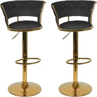 StarTech.com Tabouret de bar en velours - Chaise de cuisine pivotante - Réglable en hauteur - Revêtement tissé à la main - Assise rembourrée - Piètement en métal - Design moderne - Noir