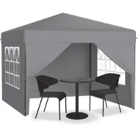 UISEBRT Tente pliante 3 x 3 m, montage rapide à un bouton, imperméable et protection UV, avec 4 panneaux latéraux, sac de transport inclus – Argent
