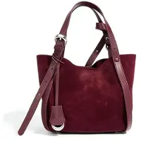 Tollzwood Sac cabas pour femme en daim véritable – Sac à main élégant bordeaux avec une bandoulière en cuir lisse et une boucle argentée – Sac sacoche en daim