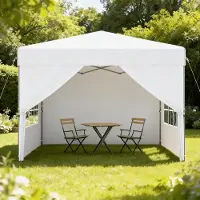 YARDIN Tente pop-up 3 x 3 m, montage rapide à un bouton, imperméable et protection UV, avec 4 panneaux latéraux, sac de rangement inclus – Blanc