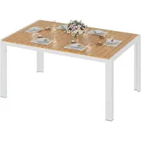 StarTech.com Table de jardin - Table de terrasse en aluminium - Plateau en WPC aspect teck - 140 × 90 × 75 cm - Piètement blanc - Rectangulaire - Pour 8 personnes - Résistante aux intempéries
