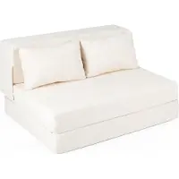 Costway Canapé-lit , fauteuil convertible 3-en-1 avec 2 coussins, canapé-lit en chenille à déplier, matelas intégré, canapé confortable, beige