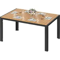 StarTech.com Table de jardin - Table à manger d'extérieur - 140 x 90 x 75 cm - Piètement en aluminium - Plateau en WPC - Résistante aux intempéries - Pour 8 personnes - Pieds noirs, teak
