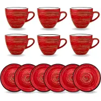 Wilmax England Jeu de 6 tasses à espresso Wilmax de 110 ml avec soucoupes, en porcelaine, de couleur rouge