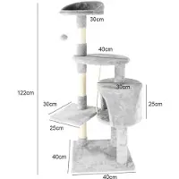 StarTech.com Arbre à chat pour chats d'intérieur - Tour d'escalade - 4 niveaux - Poteaux à griffer - Surfaces de repos rembourrées - Niche - Tissu - Rouge