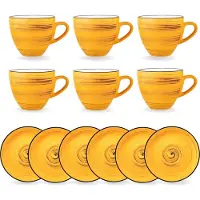 Wilmax England Jeu de 6 tasses à expresso avec soucoupes, 75 ml, couleur jaune, en porcelaine, marque Wilmax