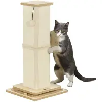 StarTech.com Arbre à chat - Colonne à griffer 67 cm - Corde en sisal - Socle en bois - Avec balle - Un étage - Chêne
