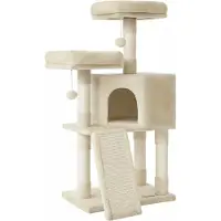 In And OutdoorMatch Arbre à chat Dovie Sabine - 50 x 35 x 115 cm - pour chats - Beige - lit souple pour chats - hamac - jouets pour chats - convient aux petits et grands chatons