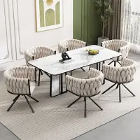 Flieks Chaise de salle à manger 6 places Chaise rembourrée pivotante à 360°, Chaise de cuisine Chaise de maquillage avec revêtement en velours, Chaise de salon avec accoudoirs et pieds en acier, Beige