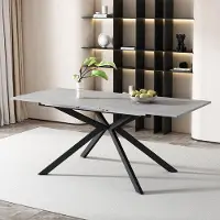 StarTech.com Table à rallonges - Modèle rectangulaire - À rallonges automatiques - 150–180 x 70 x 76 cm - Plateau en bois - Piètement en métal - Style marocain moderne - Gris