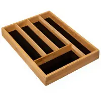 5 Five Range Couverts 5 Compartiments En Bambou Naturel Et Noir 34 X 25 X 4.5 Cm