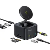 Baseus Station d'accueil Station d'accueil MagPro Series II 7-en-1, connexion PC USB-Type-C, USB 3.2 x 1, charge sans fil 15W, lecteur de cartes MicroSD/SD, noir