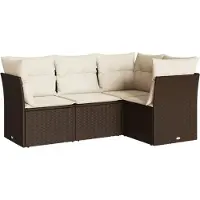 vidaXL Ensemble de salon de jardin 4 pièces avec coussins Marron Poly Rattan