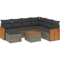 vidaXL Ensemble de salon de jardin 7 pièces avec coussins Gris Poly rotin