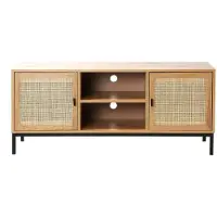 CALICOSY - Meuble TV 2 Portes avec Cannage Rotin et 2 Niches L120cm - JAYA