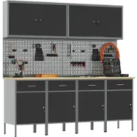 vidaXL Établi avec rangement 10 pièces Noir Ingénieurs Bois et acier