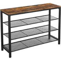 Songmics Schuhregal 3 Gitter-Ablagen Metall Industrie Design Vintagebraun Schwarz (100 x 30 x 72 cm)
