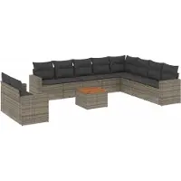 vidaXL Ensemble de salon de jardin 11 pièces avec coussins Gris Poly rotin