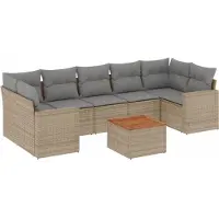 vidaXL Ensemble de jardin canapé 8 pièces avec coussins Beige Poly Rattan