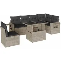 vidaXL Ensemble de salon de jardin 7 pièces avec coussins gris clair Poly rotin