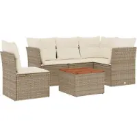 vidaXL Ensemble de salon de jardin 6 pièces avec coussins Beige Poly Rattan