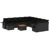 vidaXL Ensemble de 12 canapés de jardin avec coussins noir poly rotin