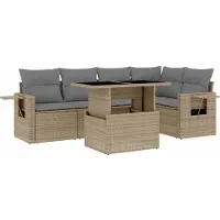 vidaXL Ensemble de salon de jardin 6 pièces avec coussins Beige Poly Rattan