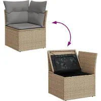vidaXL Canapé d'angle de jardin avec coussins Beige Poly Rattan