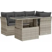 vidaXL Ensemble de salon de jardin 5 pièces avec coussins gris clair Poly rotin