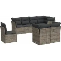 vidaXL Ensemble de salon de jardin 9 pièces avec coussins Gris Poly rotin
