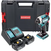 Makita DTD 154 SFJ-R Clé à choc sans fil 18V 1/4'' 175Nm Brushless + 2x batterie 3,0 Ah + chargeur + RHINO