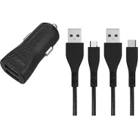 Energizer HardCase - Chargeur voiture 2x USB-A 2,4A + câble USB-C & Micro-USB (Noir)