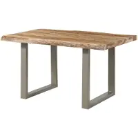 MASSIVMOEBEL24.DE MASSIVMOEBEL24 | Table à manger 140x90 en bois de Sheesham sablé bois naturel pieds en U gris FREEFORM 5
