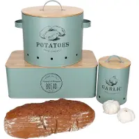 MamboCat set de 3 boîtes à provisions Fresh Pot à pain, pot à ail & pot à pommes de terre menthe