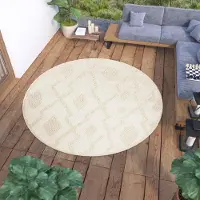Tapiso Tapis Rond Outdoor Indoor Salon Chambre Design Moderne Terrasse Balcon Crème 160 x 160 cm