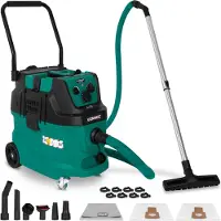 Vonroc Aspirateur de chantier eau et poussière M-Class 1600W |Filtre HEPA H14, nettoyage automatique, prise outil