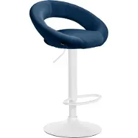 BellaFurn Tabouret de bar en velours - Tabouret - Dossier confortable réglable en continu et structure stable | Couleur : bleu | Couleur de base : blanc