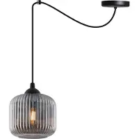 Light11 HOME Lampe à suspendre RIFFLE Araignée Noir 1 flamme Verre Cylindre Gris E27
