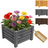 BOGATECO Jardinière en bois | Pot de fleurs idéal pour le jardin | Traité | Avec géotextile | 38 x 38 x 25 cm | Anthracite