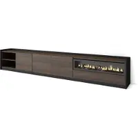 Skraut Home SOKKEL Meuble TV, Banc Télé, Grand espace de Rangement, 310x37x50cm, Pour les TV jusqu'à 80", Cheminée électrique, Chêne foncé et Noir