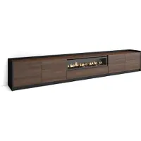 Skraut Home Meuble TV, Banc Télé, Grand espace de Rangement, 310x37x50cm, Pour les TV jusqu'à 80", Cheminée électrique, Chêne foncé et Noir