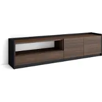 Skraut Home Meuble TV, Banc Télé, Grand espace de Rangement, 207x37x50cm, Pour les TV jusqu'à 80", Meubles de salon, Chêne foncé et Noir