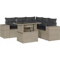 vidaXL Ensemble de salon de jardin 6 pièces avec coussins gris clair Poly rotin