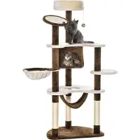 Youjia Arbre à chat XXL, 153 cm de haut, avec niche et hamac, pour le jeu et la détente, marron, 65 cm