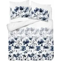 Detexpol Linge de lit, parure de lit en satin, 100 % coton, haute qualité, 200 x 220 cm, 5776a, fleurs bleues
