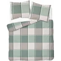 Detexpol Linge de lit, parure de lit en satin, 100 % coton, haute qualité, 200 x 220, 5777a, motif à carreaux verts