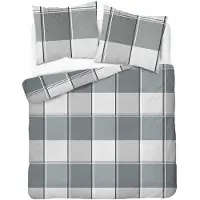 Detexpol Linge de lit, parure de lit en satin, 100 % coton, haute qualité, 200 x 220, 5777b, motif à carreaux gris